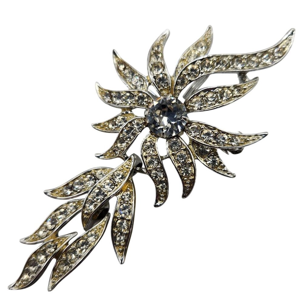 Vtg Sarah Coventry Rhinestone Brooch Silver Tone Articulated Sparkling Signed